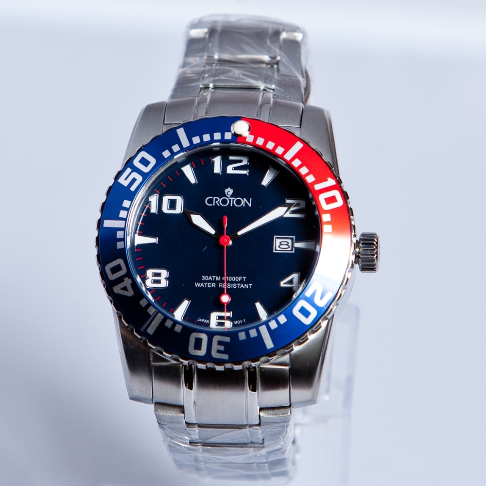 Croton Mens Pepsi Bezel Stainless Diver Style Watch